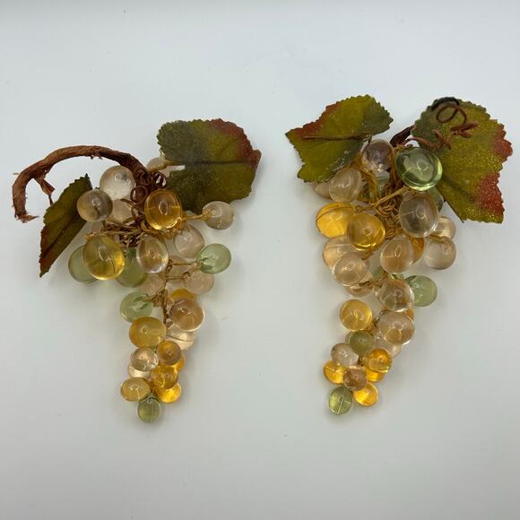 Vintage Lucite Grape Cluster Décor Amber Green Lot of 2 Mid Century - Picture 6 of 8